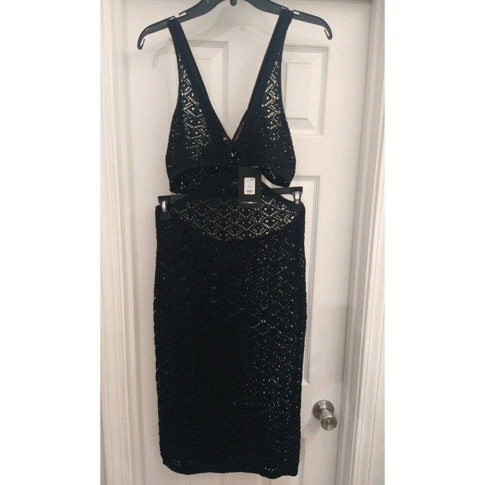 Almost Famous Crotchet Open Mid Dress Black Xl Y2K Cittagecire Feminine Sexy